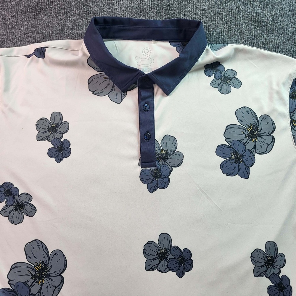 SWANNIES CO Mens X Large Floral Print Polo Shirt Short Sleeve Golf Athletic Whit